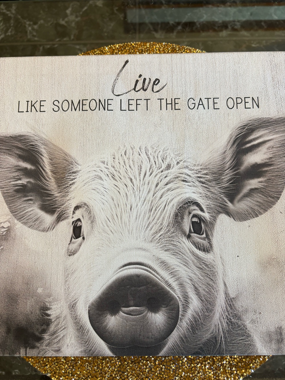 Black and White NWT Pig Canvas Art. Ready to hang! 12”x15.5” - Picture 2 of 3